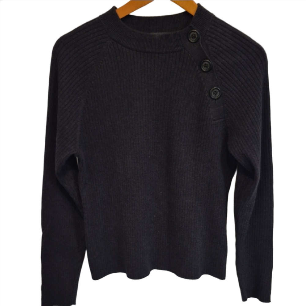 Ralph Lauren Button-Accent Cotton Ribbed Sweater In Charcoal Grey